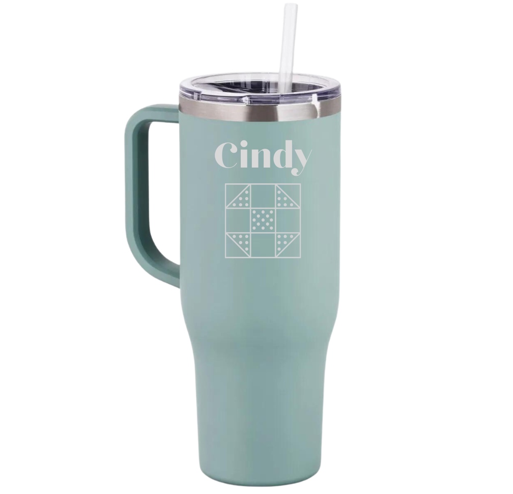 Personalized 40 Oz. Tumbler with Handle: MATTE WINTER SAGE