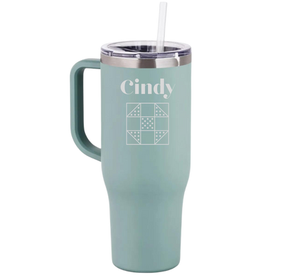 Personalized 40 Oz. Tumbler with Handle: MATTE WINTER SAGE