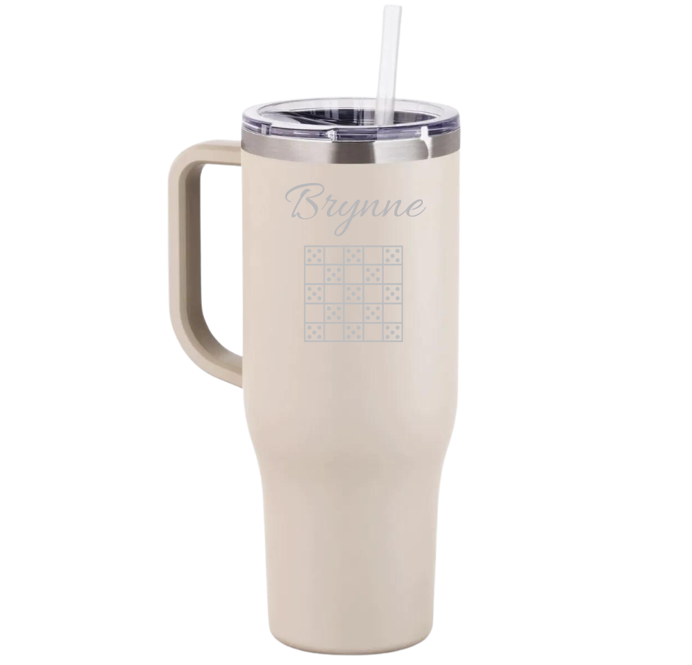 Personalized 40 Oz. Tumbler with Handle: MATTE WHITE ONYX