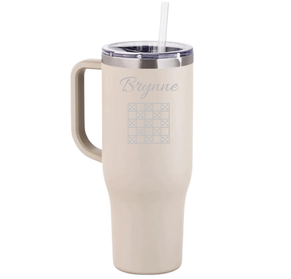 Personalized 40 Oz. Tumbler with Handle: MATTE WHITE ONYX