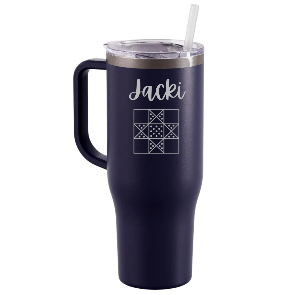 Personalized 40 Oz. Tumbler with Handle: MATTE MIDNIGHT BLUE